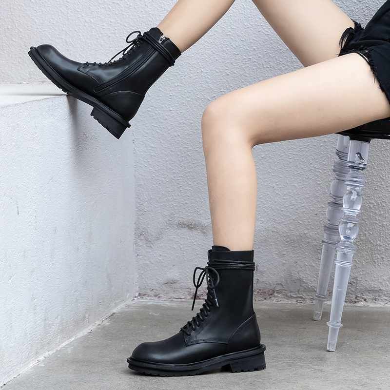 Larisa Damskie Skórzane Buty Ze Sznurowadłami - Czarny