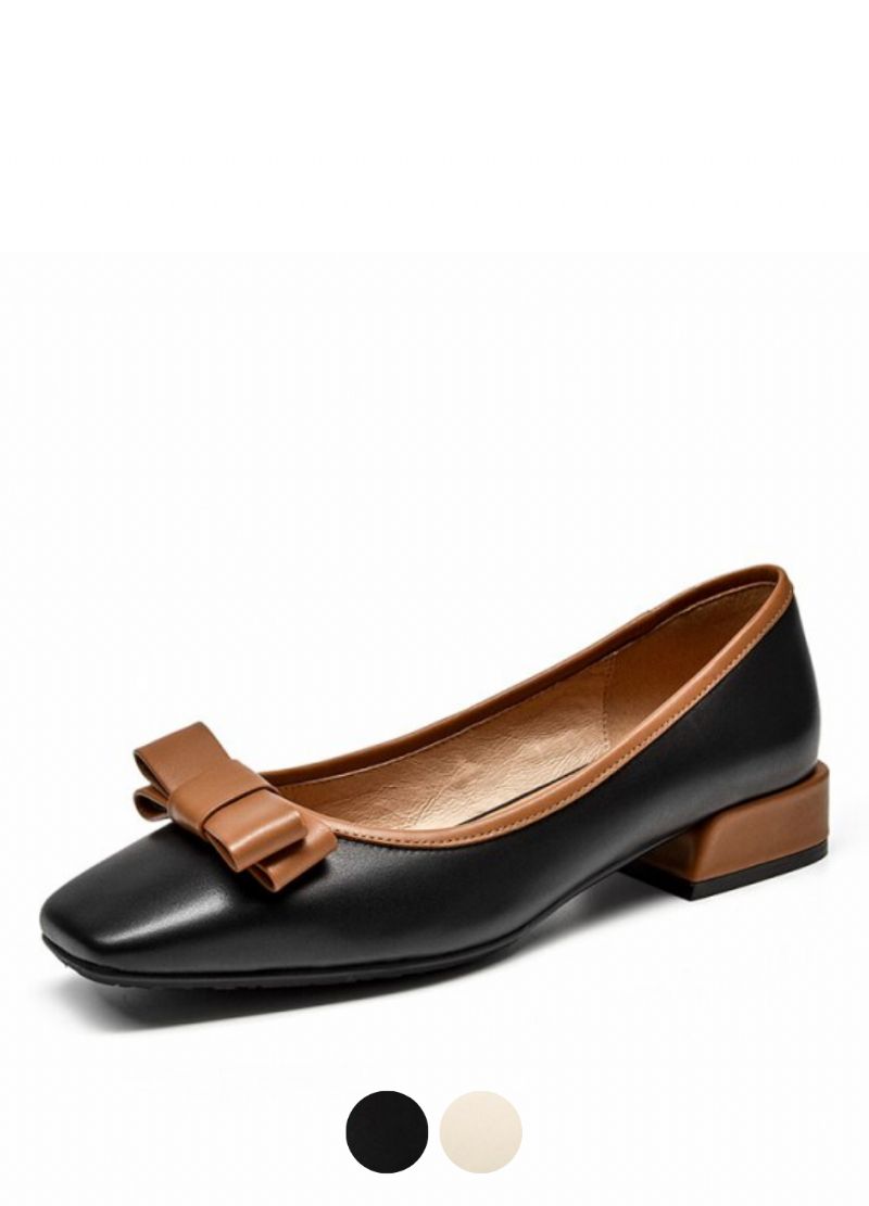 Layde Damskie Skórzane Buty Typu Loafer Z Kwadratowym Noskiem W Kolorze Czarnym