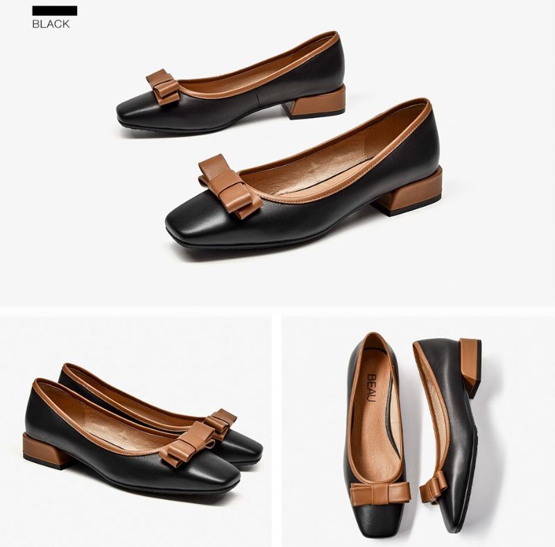 Layde Damskie Skórzane Buty Typu Loafer Z Kwadratowym Noskiem W Kolorze Czarnym - Czarny