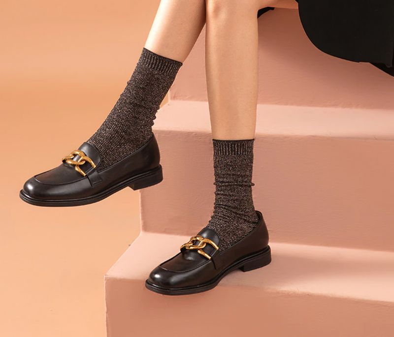 Lelis Damskie Buty Typu Loafer Na Niskim Obcasie - Czarny