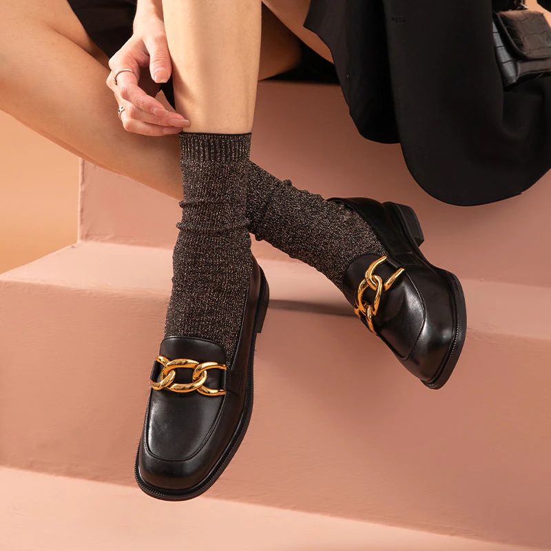 Lelis Damskie Buty Typu Loafer Na Niskim Obcasie - Czarny