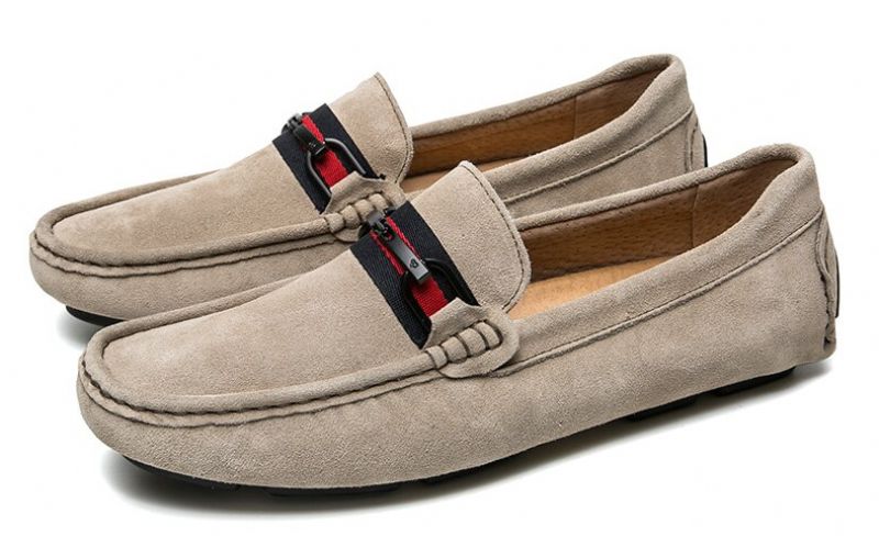 Leonardo Męskie Mokasyny Luksusowe Buty - Czerwony