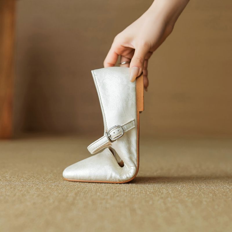 Lilia Damskie Skórzane Płaskie Buty - Czarny