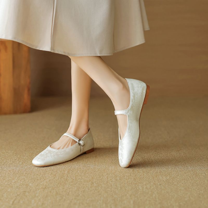 Lilia Damskie Skórzane Płaskie Buty - Czarny