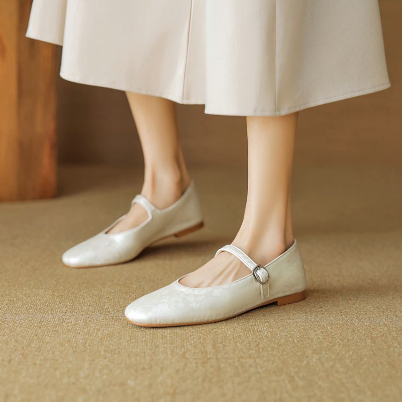 Lilia Damskie Skórzane Płaskie Buty - Czarny