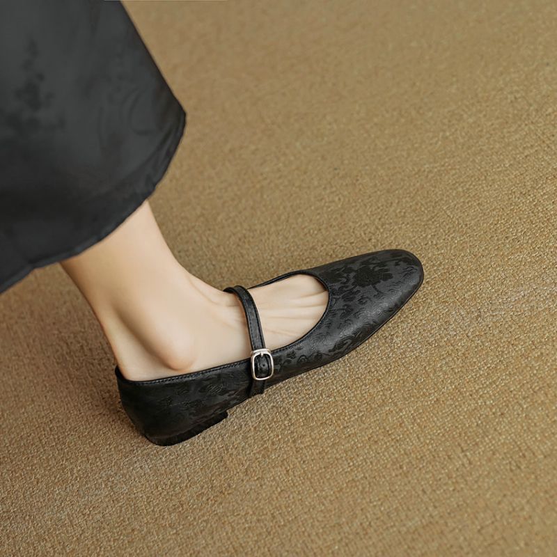 Lilia Damskie Skórzane Płaskie Buty - Czarny