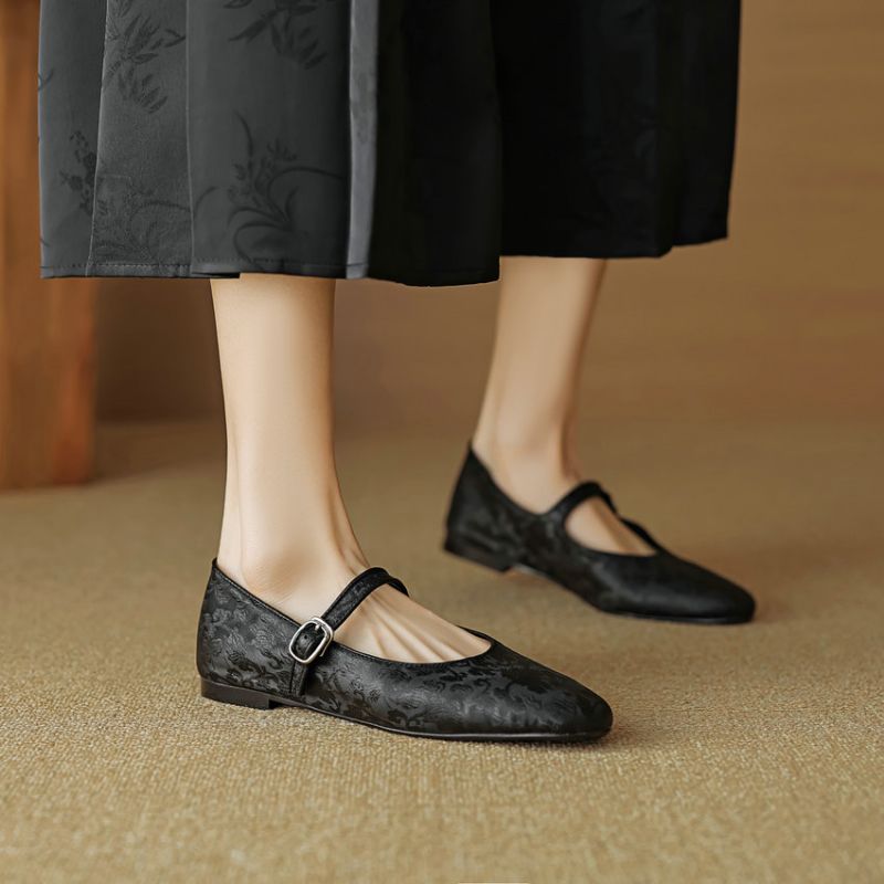 Lilia Damskie Skórzane Płaskie Buty - Czarny