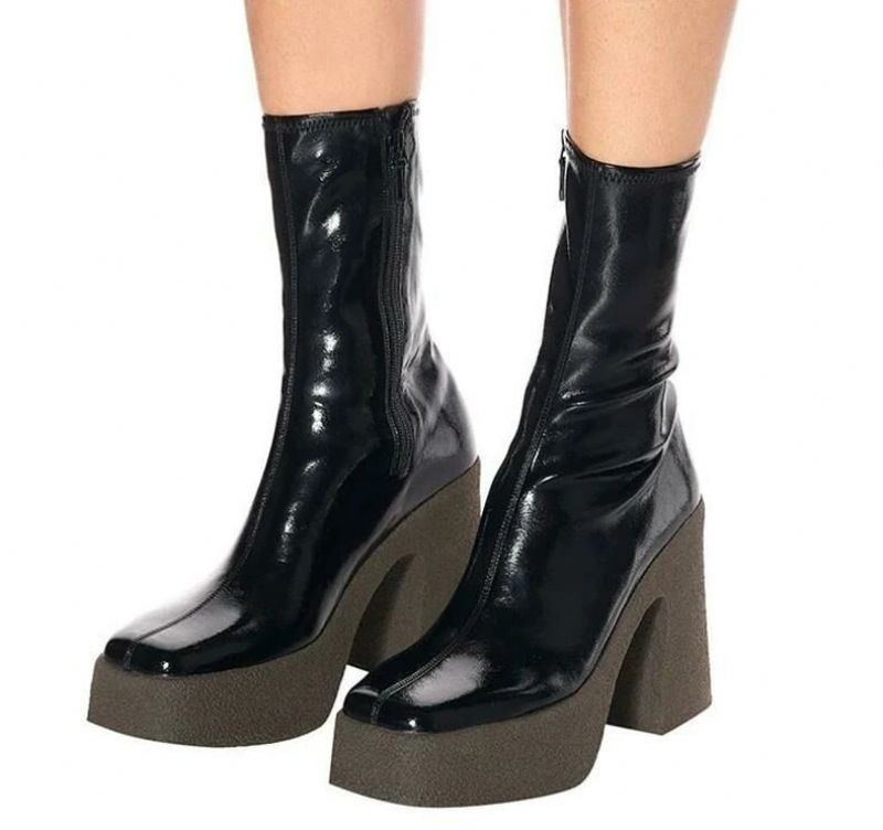 Lois Damskie Buty Na Platformie - Czarny Z Futrem