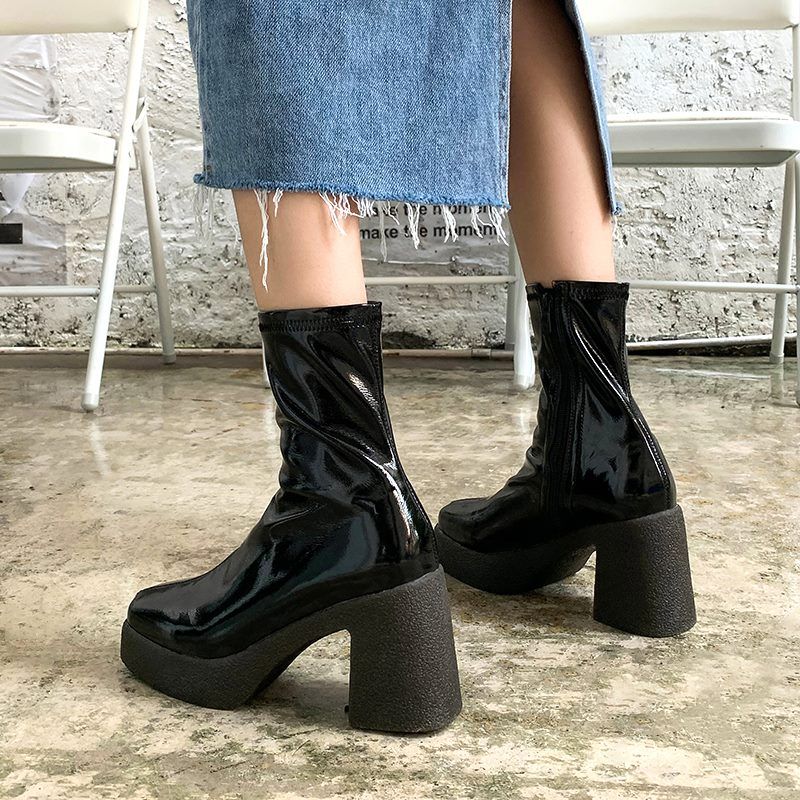 Lois Damskie Buty Na Platformie - Czarny Z Futrem
