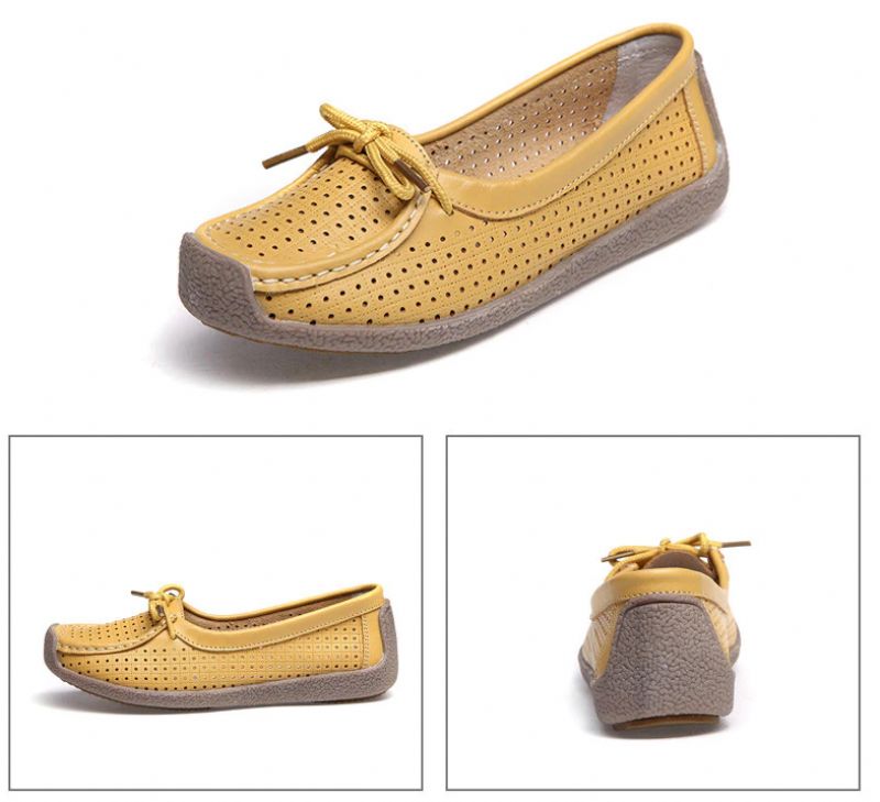 Loyola Damskie Letnie Skórzane Płaskie Buty Wsuwane - Żółty