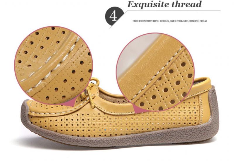 Loyola Damskie Letnie Skórzane Płaskie Buty Wsuwane - Żółty