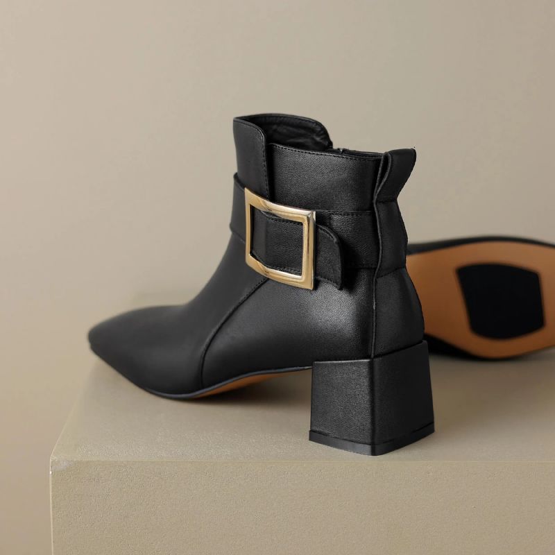 Luigui Damskie Buty Do Kostki - Czarna skóra