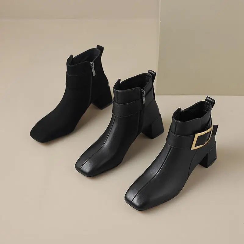Luigui Damskie Buty Do Kostki - Czarna skóra