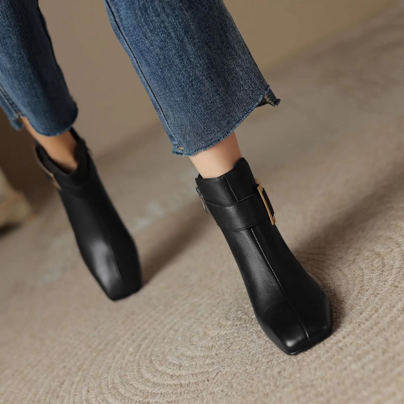 Luigui Damskie Buty Do Kostki - Czarna skóra