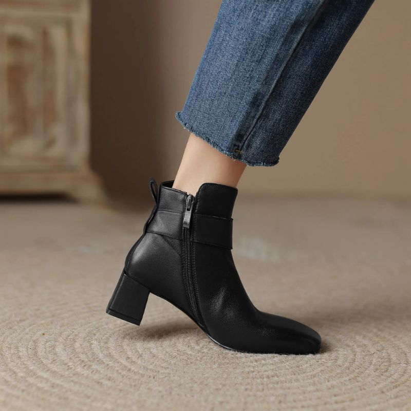 Luigui Damskie Buty Do Kostki - Czarna skóra