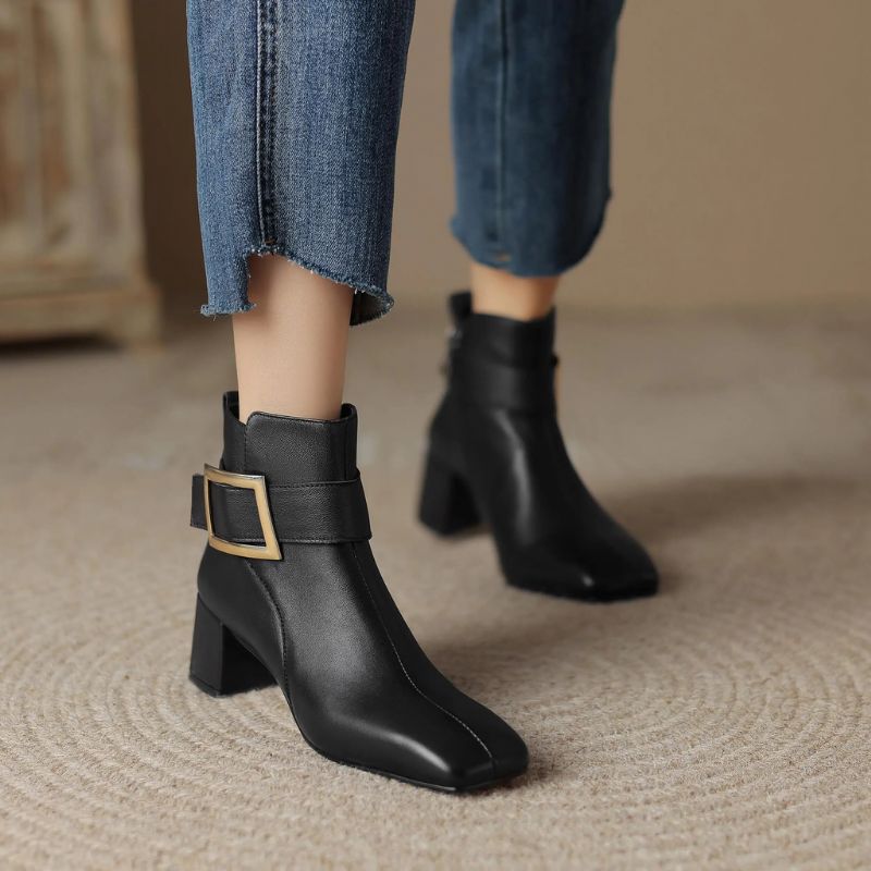 Luigui Damskie Buty Do Kostki - Czarna skóra