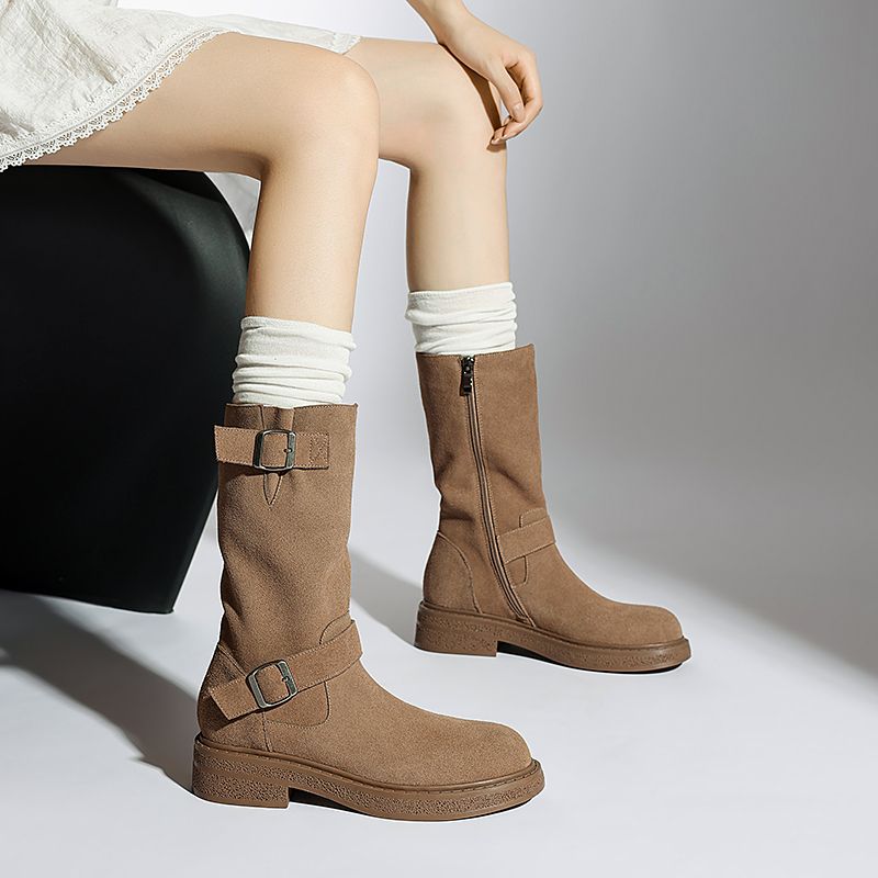 Luvy Damskie Buty Do Połowy Łydki Z Okrągłym Noskiem - Czarny
