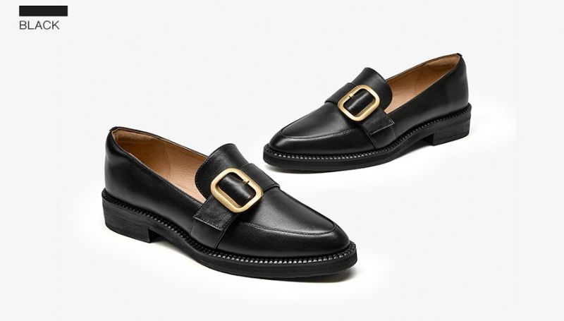 Mallet Damskie Płaskie Skórzane Buty Typu Loafer - Czarny