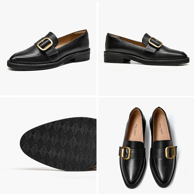 Mallet Damskie Płaskie Skórzane Buty Typu Loafer - Czarny