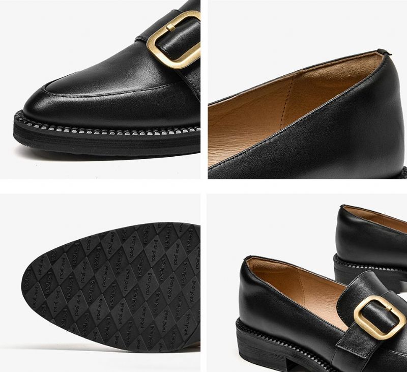 Mallet Damskie Płaskie Skórzane Buty Typu Loafer - Czarny