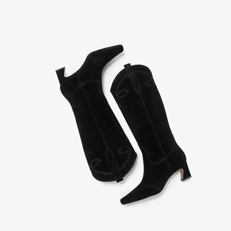 Malli Damskie Długie Skórzane Buty - Kawa