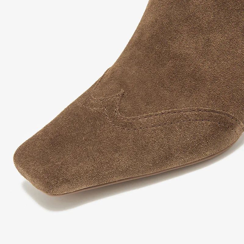 Malli Damskie Długie Skórzane Buty - Kawa