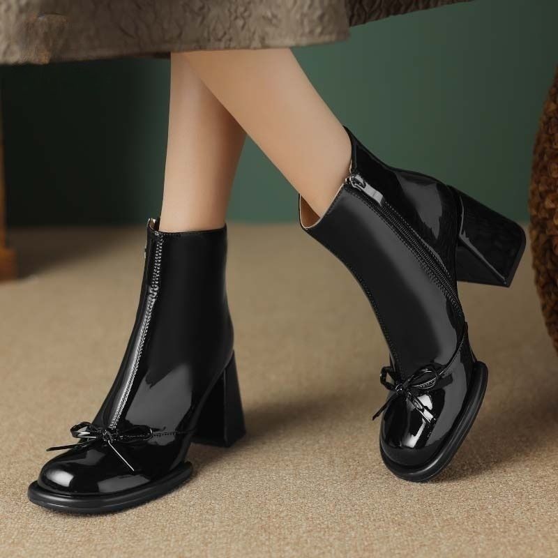 Marcella Damskie Buty Typu Warm Square Heel Ankle Boots - Czarny