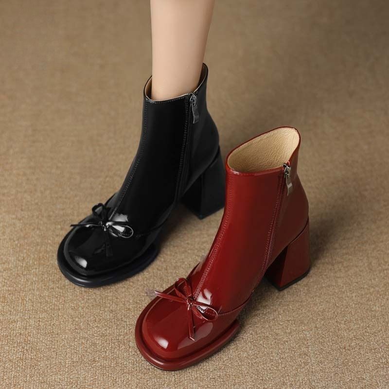 Marcella Damskie Buty Typu Warm Square Heel Ankle Boots - Czarny