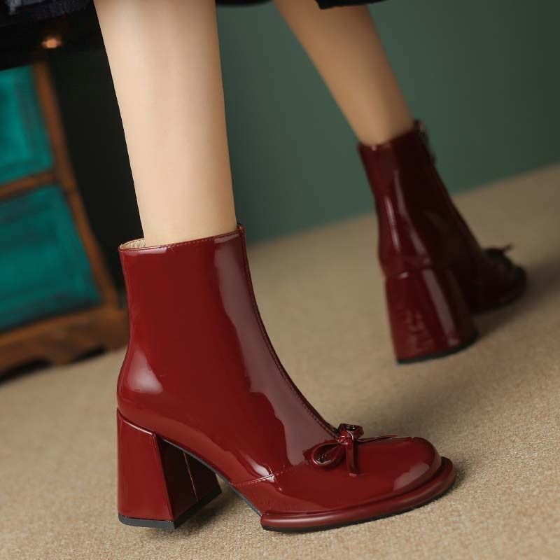 Marcella Damskie Buty Typu Warm Square Heel Ankle Boots - Czarny