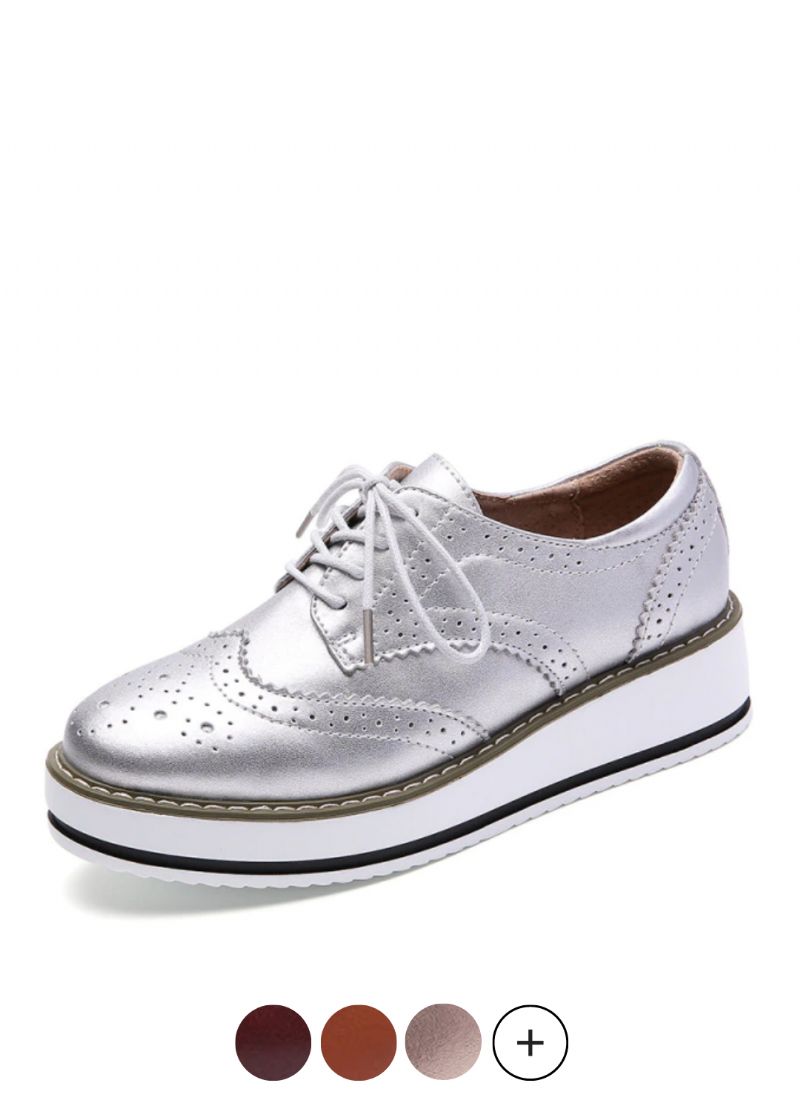 Mau Damskie Buty Oxford Ze Skóry Skórzanej