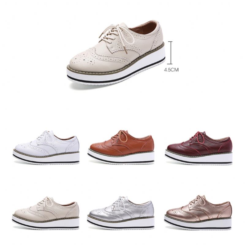 Mau Damskie Buty Oxford Ze Skóry Skórzanej - Srebrny