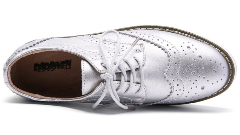 Mau Damskie Buty Oxford Ze Skóry Skórzanej - Srebrny