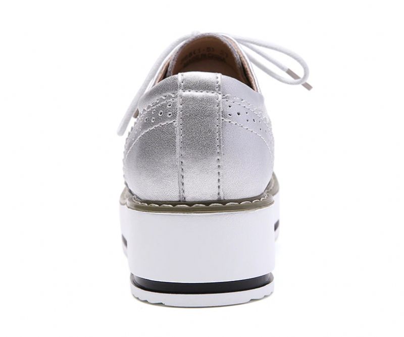 Mau Damskie Buty Oxford Ze Skóry Skórzanej - Srebrny