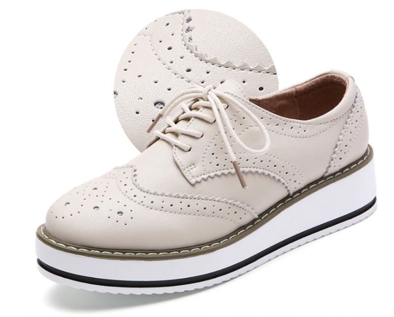 Mau Damskie Buty Oxford Ze Skóry Skórzanej - Srebrny