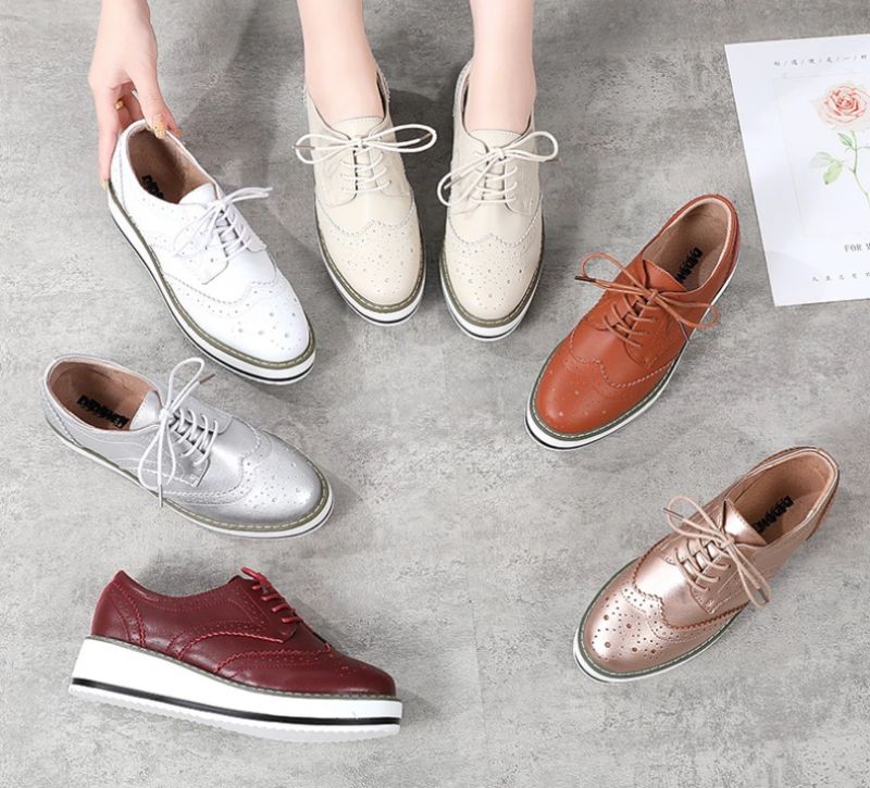Mau Damskie Buty Oxford Ze Skóry Skórzanej - Srebrny