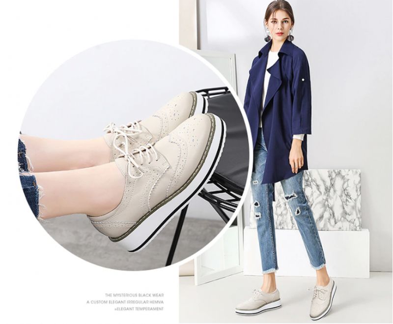 Mau Damskie Buty Oxford Ze Skóry Skórzanej - Srebrny