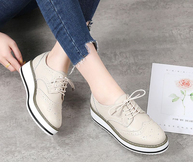 Mau Damskie Buty Oxford Ze Skóry Skórzanej - Srebrny
