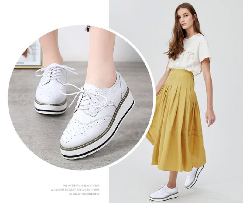 Mau Damskie Buty Oxford Ze Skóry Skórzanej - Srebrny