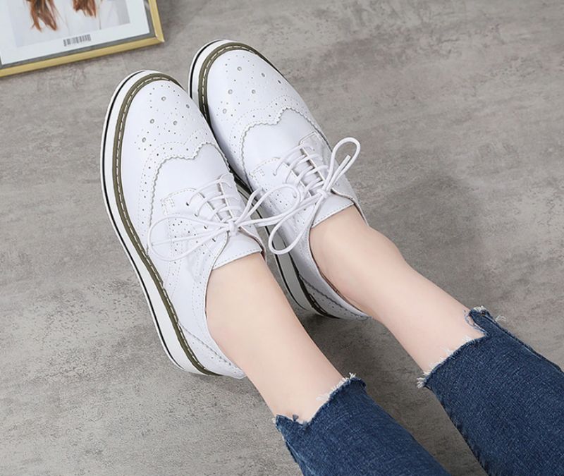 Mau Damskie Buty Oxford Ze Skóry Skórzanej - Srebrny