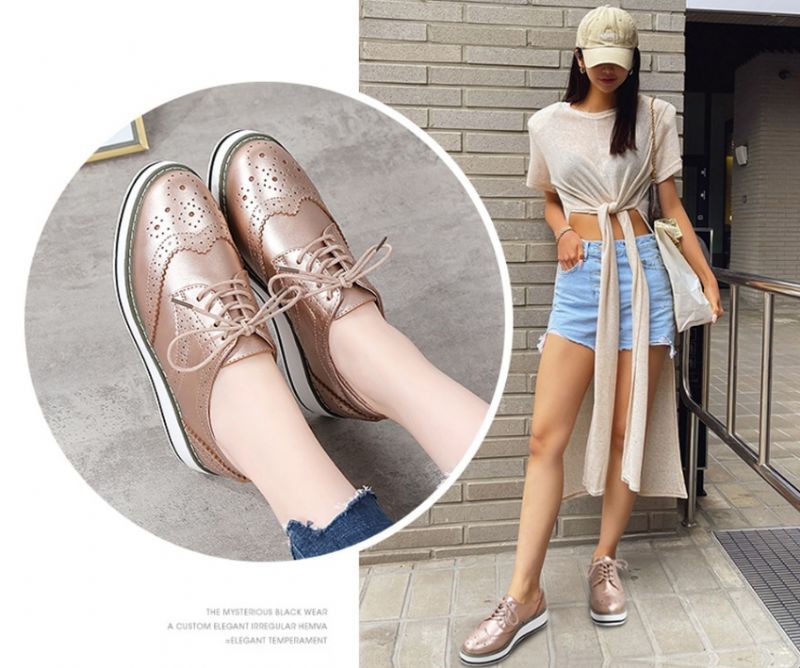 Mau Damskie Buty Oxford Ze Skóry Skórzanej - Srebrny
