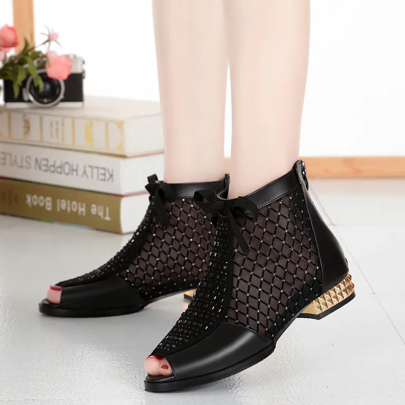 Melina Damskie Buty Do Kostki Z Siateczki Hollow - Czarny
