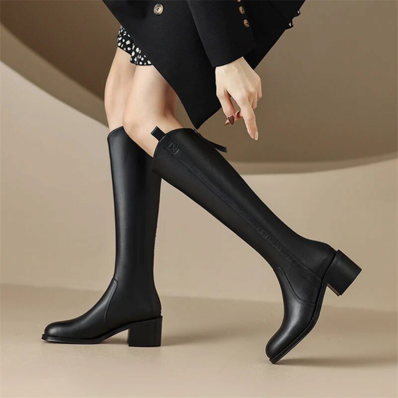 Melina Damskie Buty Western Długie - Czarny Krótki Plusz