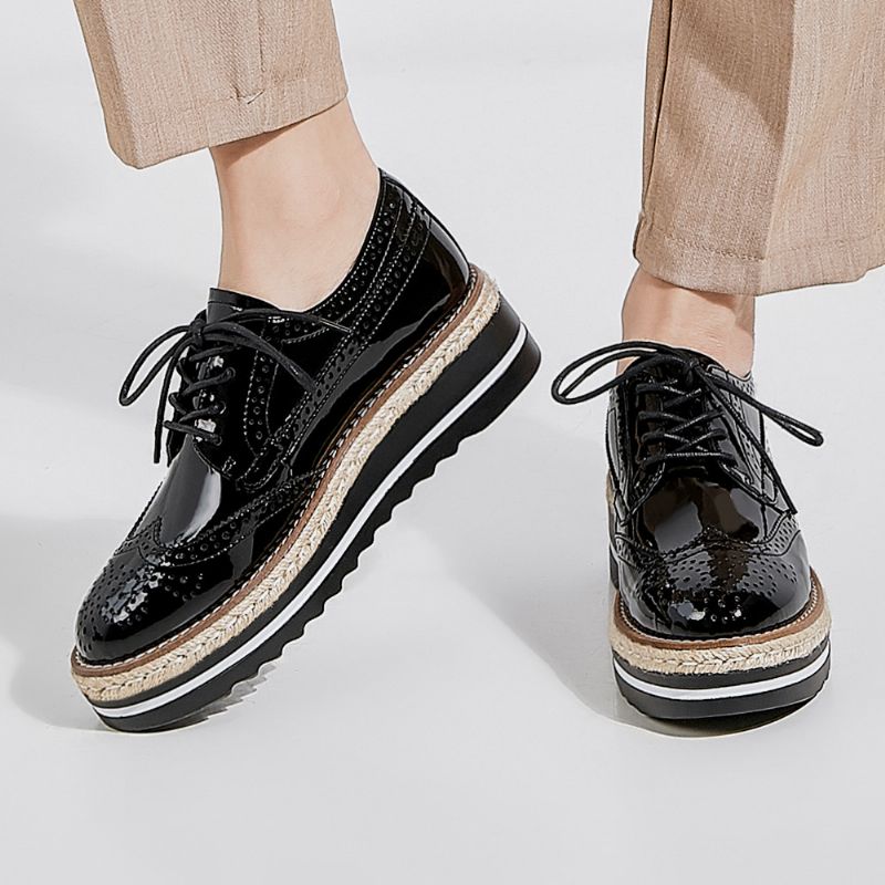 Merlina Damskie Buty Typu Oksford Na Platformie - Czarny