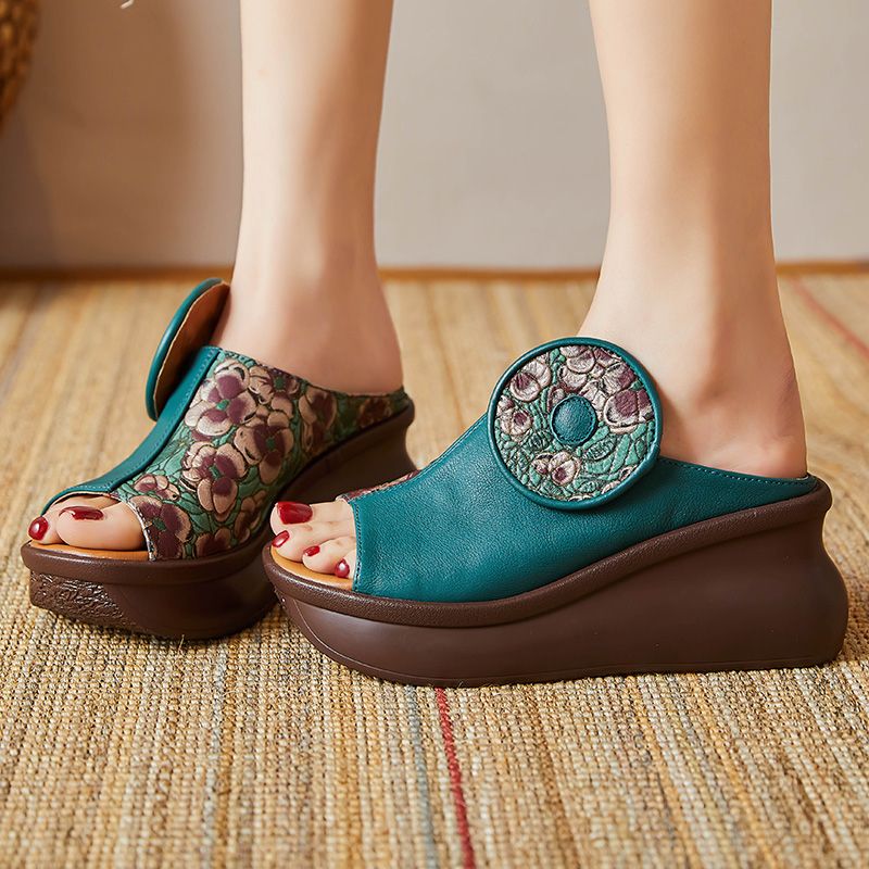 Michelle Damskie Platformowe Koturny Clogs - Zielony
