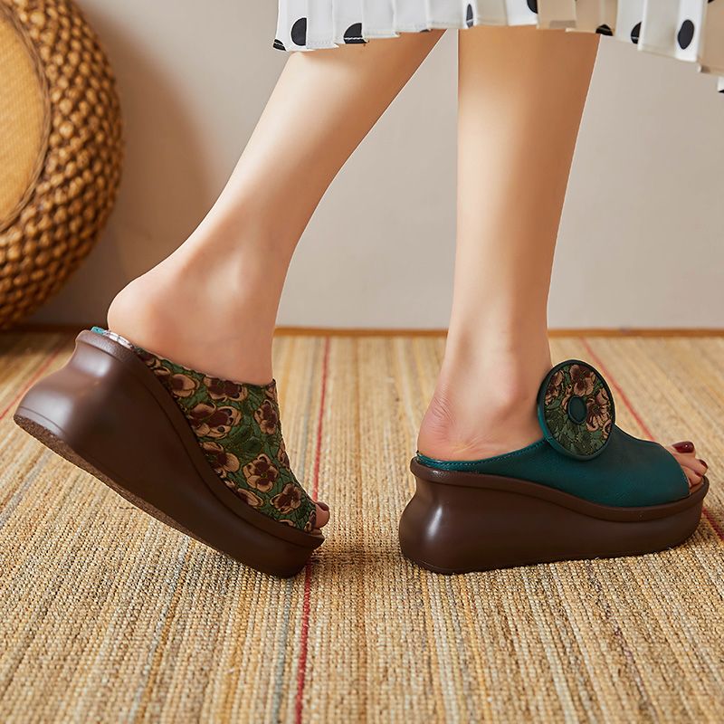 Michelle Damskie Platformowe Koturny Clogs - Zielony