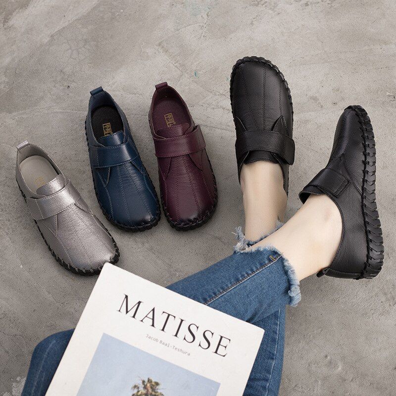 Miękkie Płaskie Buty Damskie Lina Ze Skóry - Fioletowy