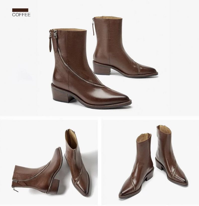 Minerva Damskie Buty Skórzane Kowbojskie - Brązowy