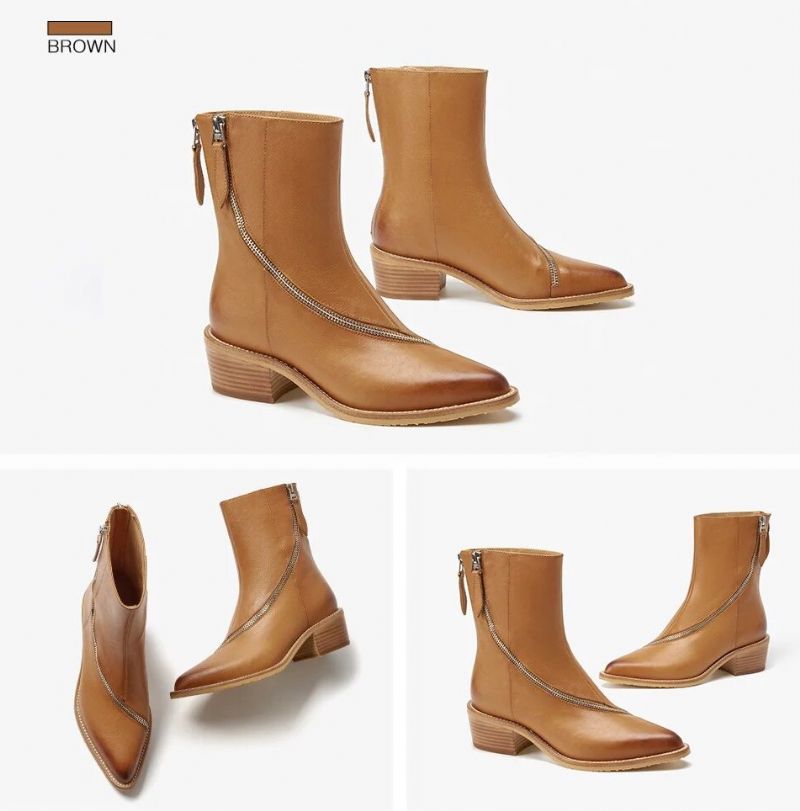 Minerva Damskie Buty Skórzane Kowbojskie - Brązowy