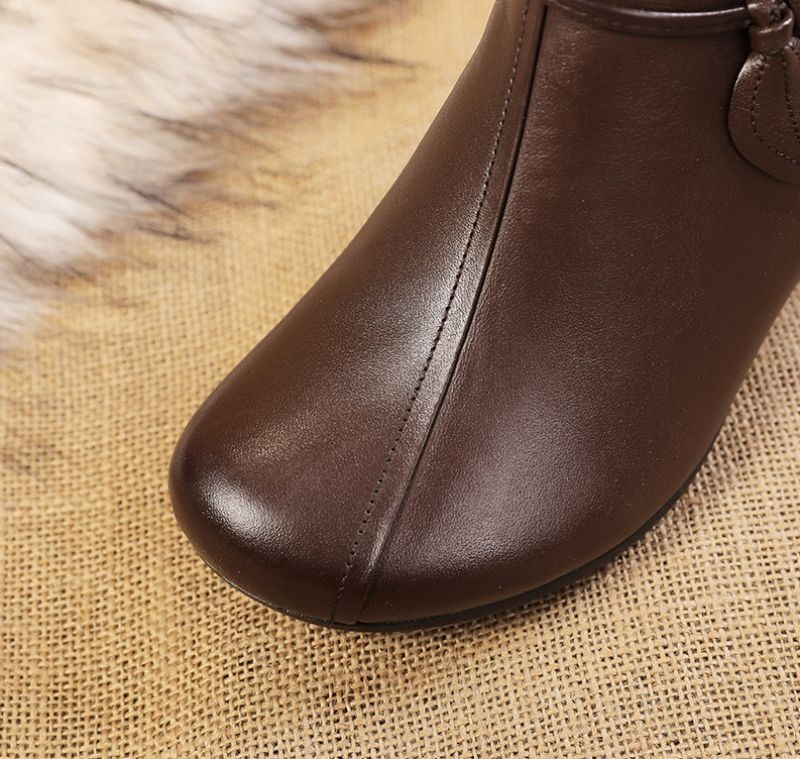 Nashi Damskie Wygodne Skórzane Buty Do Kostki - Czarny