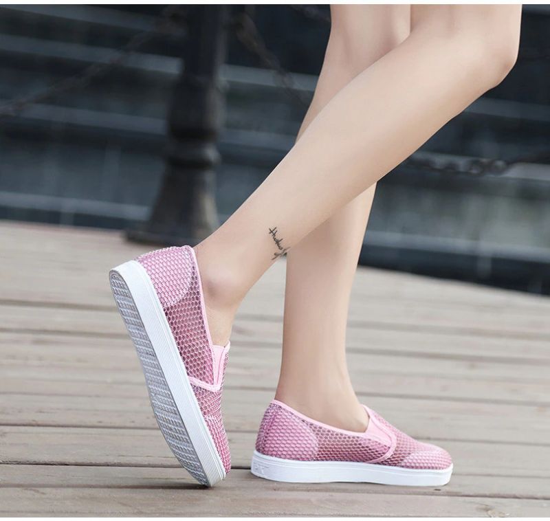 Ninel Damskie Buty Z Płaskim Dnem Oddychające Mokasyny - Różowy